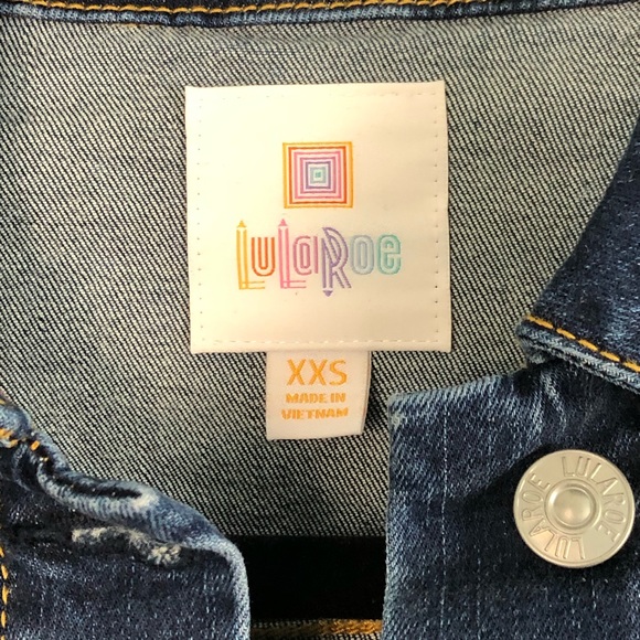 LuLaRoe Jaxon Denim Jean Jacket NWT Roses Embroidery XXS - Picture 6 of 8